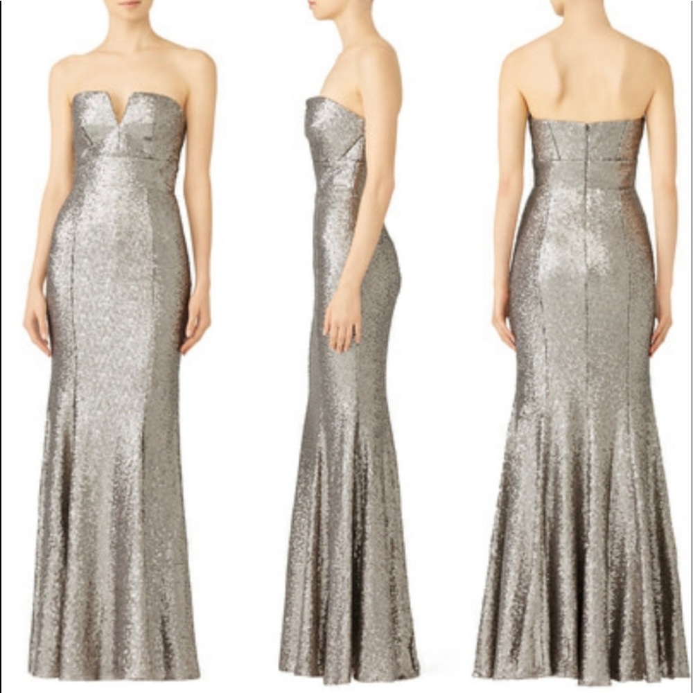COOPER ST Silver Sequin Empire Trumpet Gown 4 S